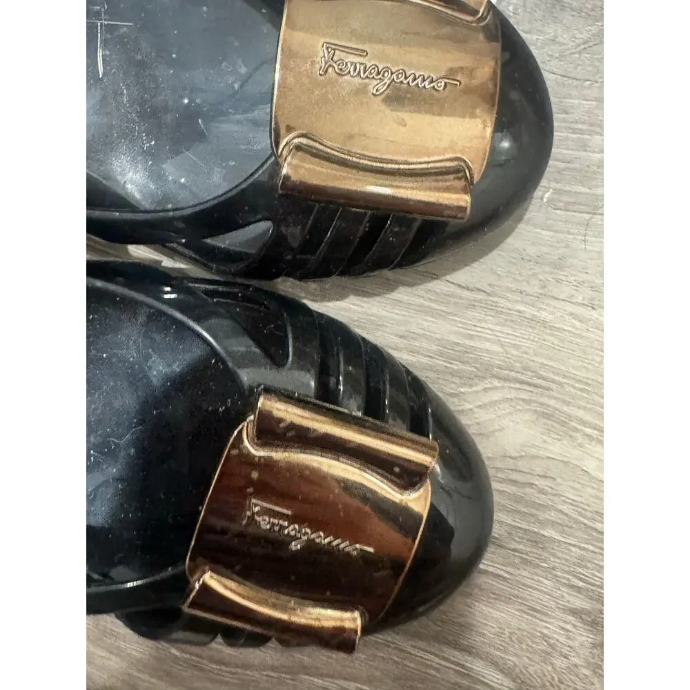 Salvatore Ferragamo Nara Black Jelly Cutout Bow Ballet Flats Size 6